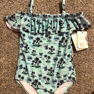 Little girls Off the shoulder stitch bathing suit